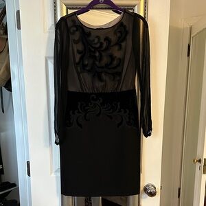 Ann Taylor Black Long Sleeve Dress with Sheer Overlay